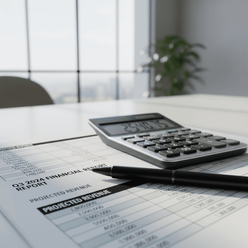 Calculator and pen on financial spreadsheet